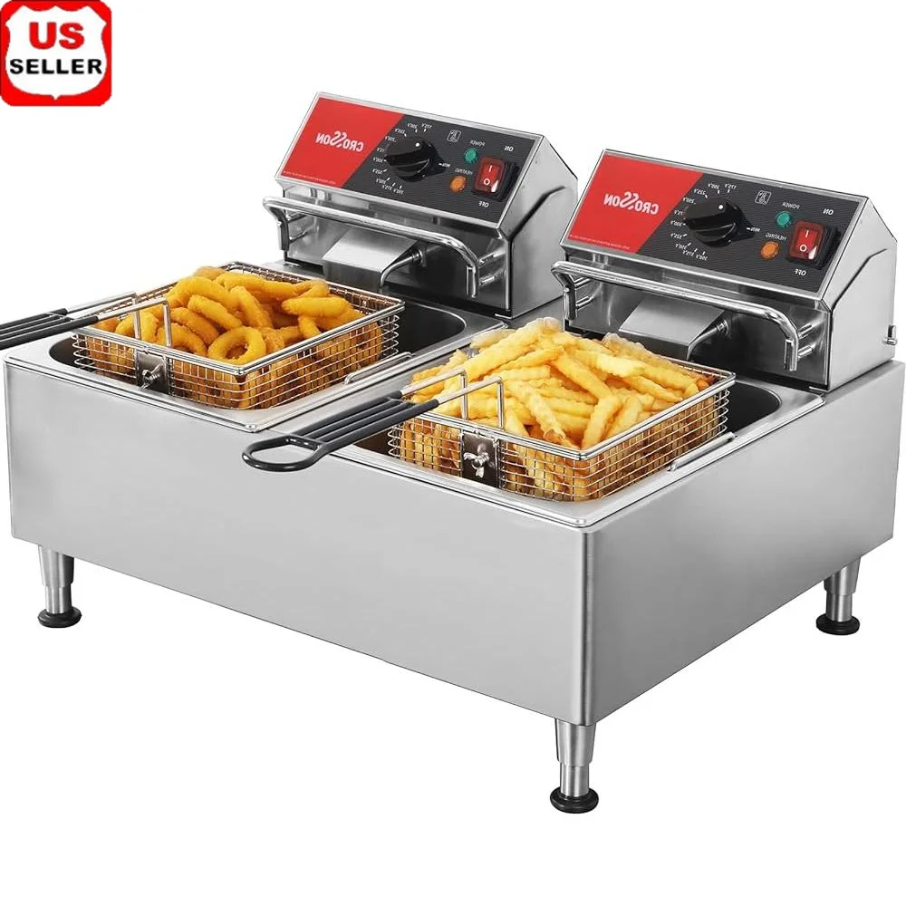 

Dual Tank Electric Deep Fryer 26Lbs with Height Adjustable Legs Solid Basket Removable Oil Container ETL Certified Precision
