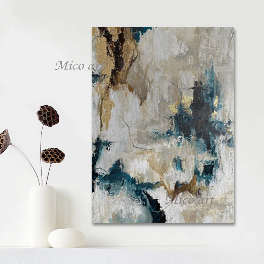 

Frameless Canvas Picture for Living Room, Large Size, Gold Foil, Handmade Abstract Oil Painting, Decorative Piece, Wall Art