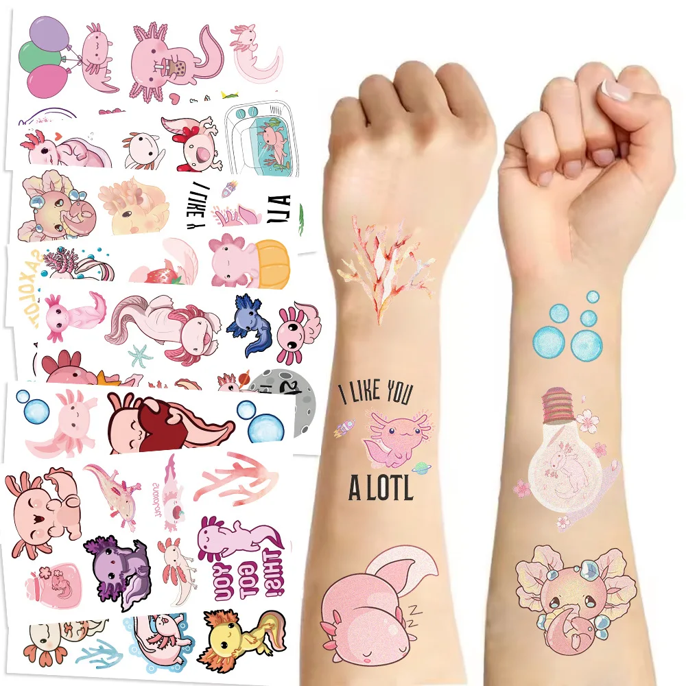 

Pink Axolotl Temporary Tattoo Stickers Waterproof Funny Silly for Party Gathering Gift Face Premium Non Toxic