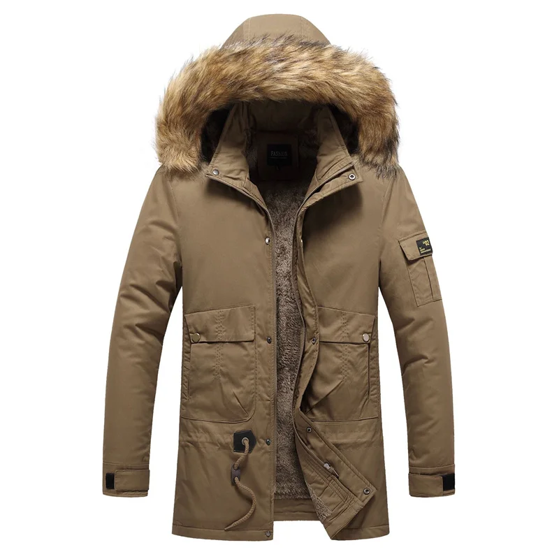 Parka longue à capuche pour hommes avec col en fourrure, manteau chaud, veste coupe-vent décontractée, coton épais, vestes Parka pour hommes, combmale, hiver, nouveau, 2024