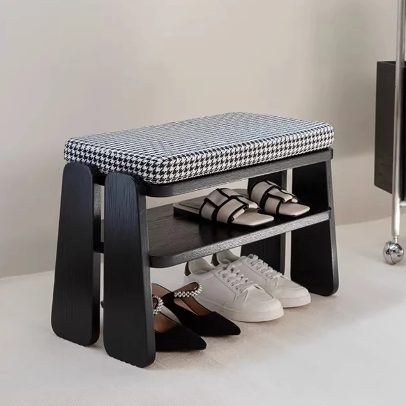 

Черная скамья-пуф из массива дерева для прихожей, современная скамья для хранения обуви в коридоре, универсальный органайзер для обуви для дома
