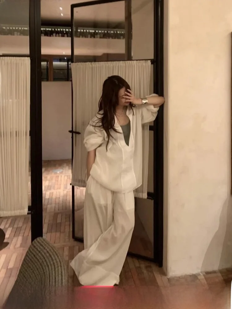 

Женская свободная хлопковая блузка Winni Celh Весна-Лето 2025 с защитой от солнца, V-образным вырезом, тонкая, белая, с жатой текстурой, как накидка