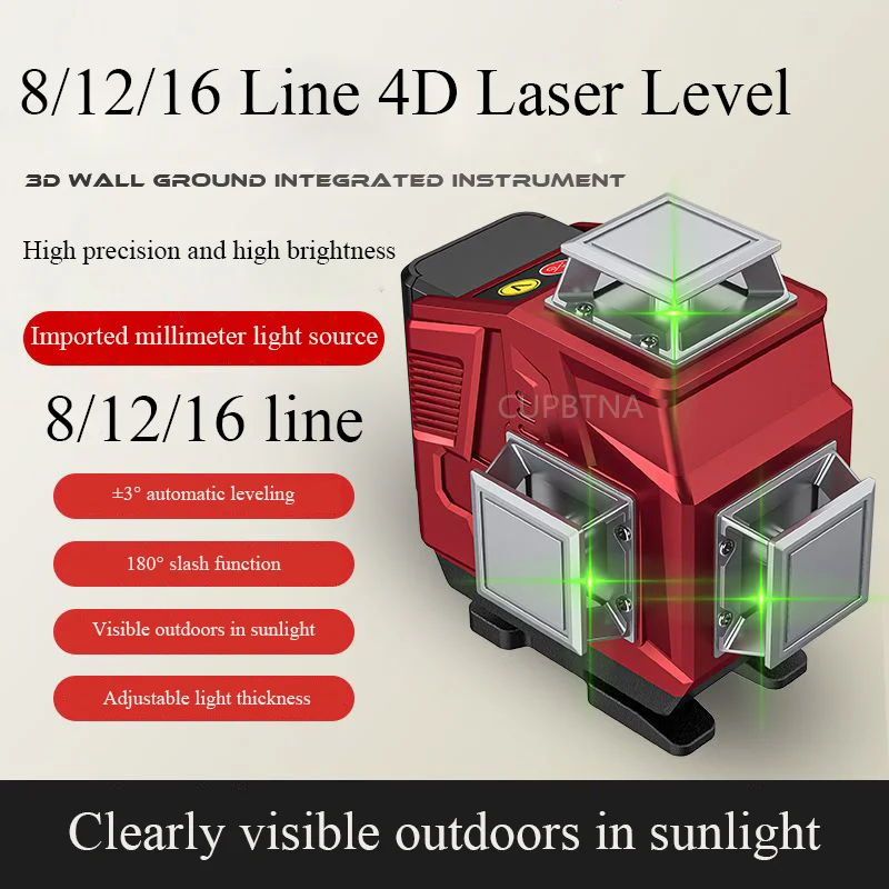 8/12/16 Lines 4D Laser Level Green Line Self-Leveling 360 Horizontal And Vertical Super Powerful Green Beam Laser Level Tools