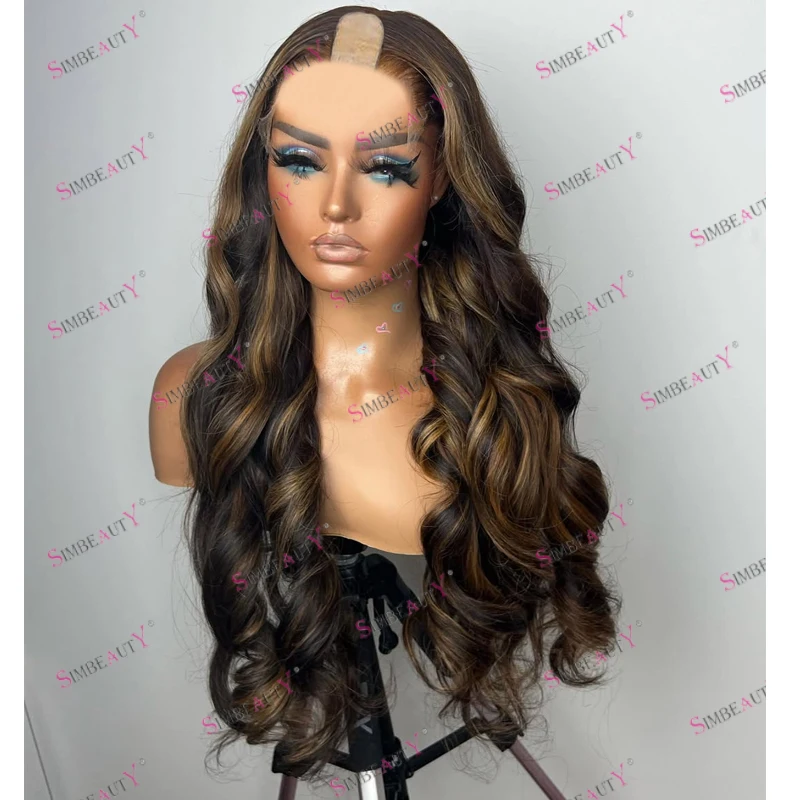 

Adjustable Highlight Cool Brown Remy Human Hair Middle U Part Wigs for Black Women Indian Full Machine Made Opening V Part Wigs