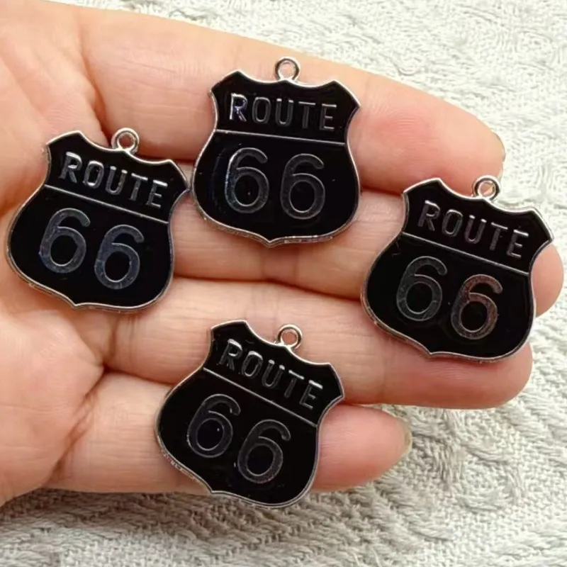 10pcs Enamel ROUTE 66 Road Sign  Charms Pendants for Jewelry Making DIY Earrings Necklace Handmade Crafts Accessories