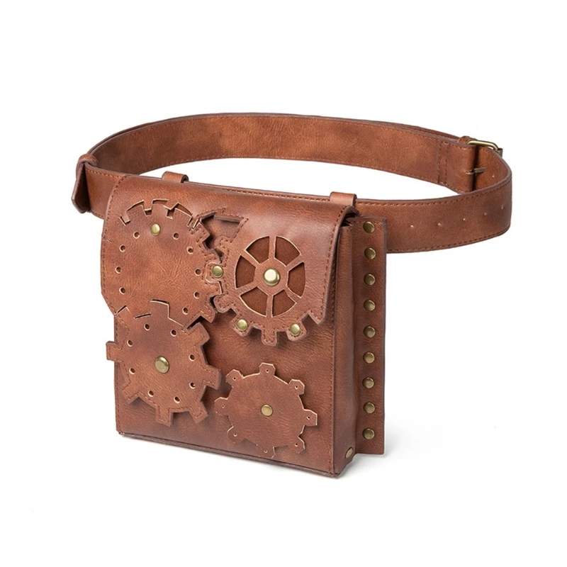 

Steampunk Waist Bag Fanny Pack Fashion Gothic PU Leather Hip Belt Purse Travel Hiking Sport Bags for Women