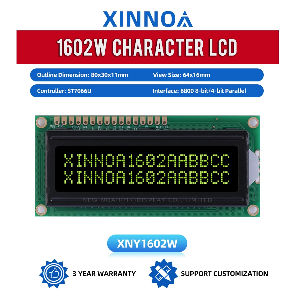 BTN black film Yellow 1602W 16X2 Large Window 02*16 LCD Spot Module Controller ST7066U Character LCD Module Display Screen