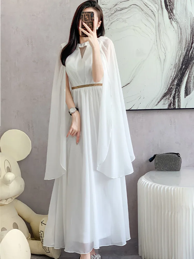 SMTHMA New Fashion Luxurry White Long Dress Women Sleeveless High-End Vintage Elegant Party Dresses Vestidos Female Clothing