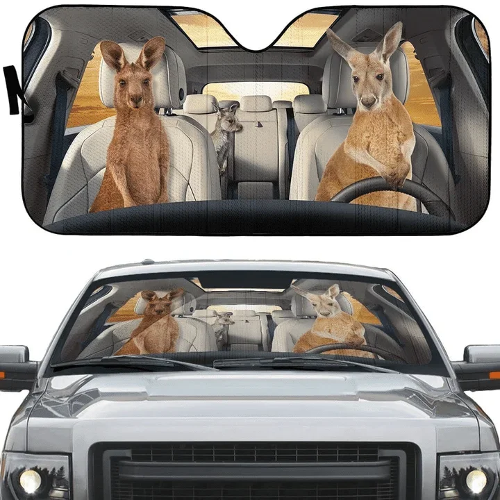 Australian Kangaroo Driver Stylish Design Sunshade for Car Windshield UV Protect Universal Car Windshield Covers Fit SUV Trucks