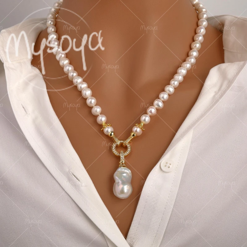 

MYSOYA 7-8mm White Freshwater Pearl Necklace for Wife, Suitable for Daily/ Wedding/ Mother's Day/ Father's Day Gift A0517