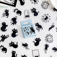 45Pcs Black Cat Theme Stickers Decoration Kawaii Cute Cats Stickers Self-adhesive Scrapbooking Stickers For Laptop Planners