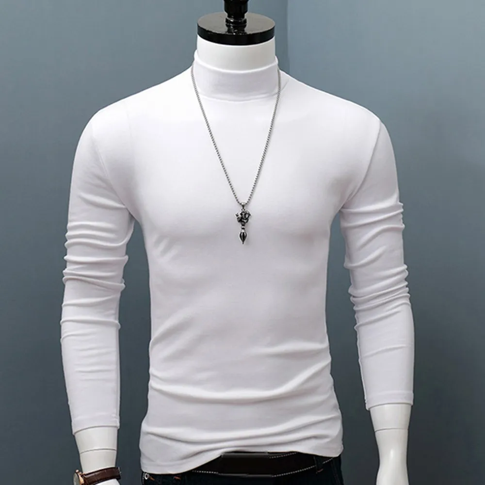 Hete Winter Warme Mannen Mock Hals Basis Effen T-Shirt Blouse Elastische Lange Mouw Top Jeugd Houden Warme Onderkleding 2023