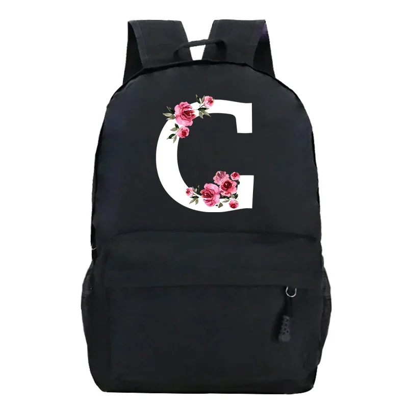 Mode Roos Brief Rugzak Canvas Vrouwen Bagpack Bloemen 26 Alfabet Schooltassen Voor Tienermeisjes Vintage Bloemenontwerp Boekentas