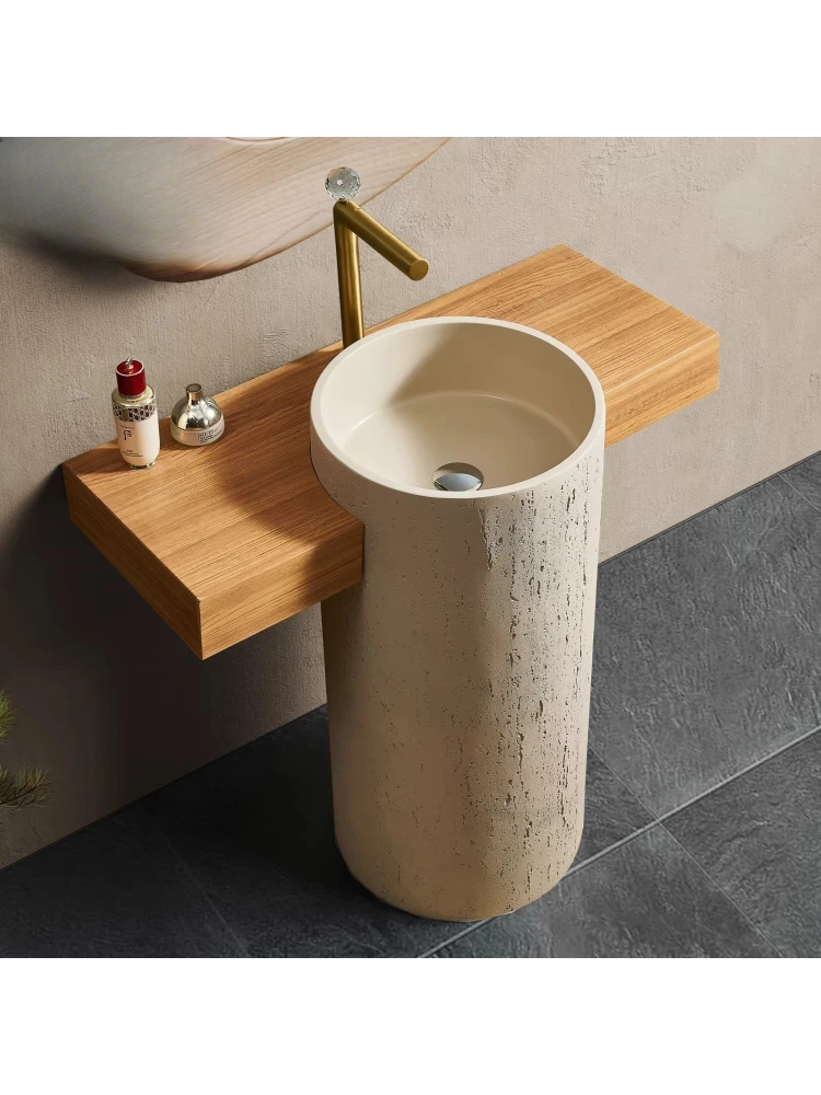 

Круглая напольная раковина из желтого травертина в средневековом стиле для отелей и гостевых домов, художественная раковина