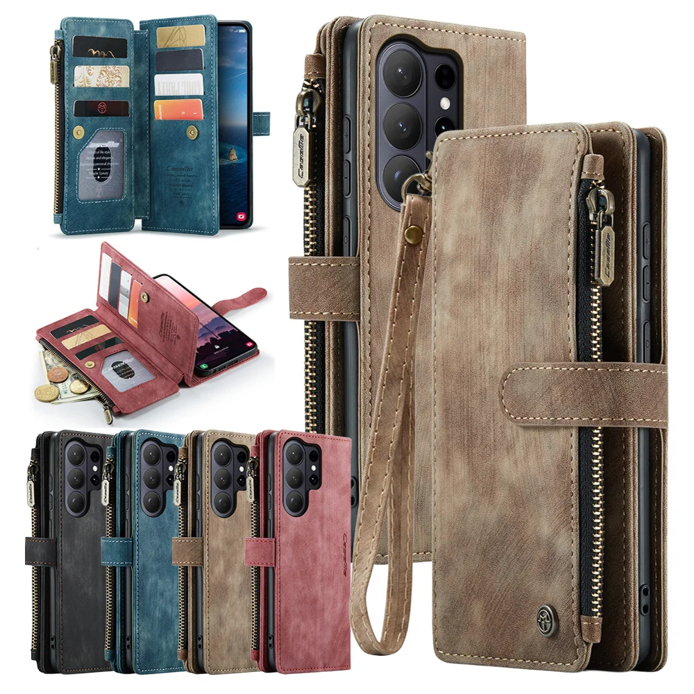 Leder Brieftasche Flip Fall Für Samsung Galaxy S26 Ultra S25 Fe S24 Plus S23 S22 S25U S24U Karte Slots Telefon Abdeckung mit Hand Handgelenk