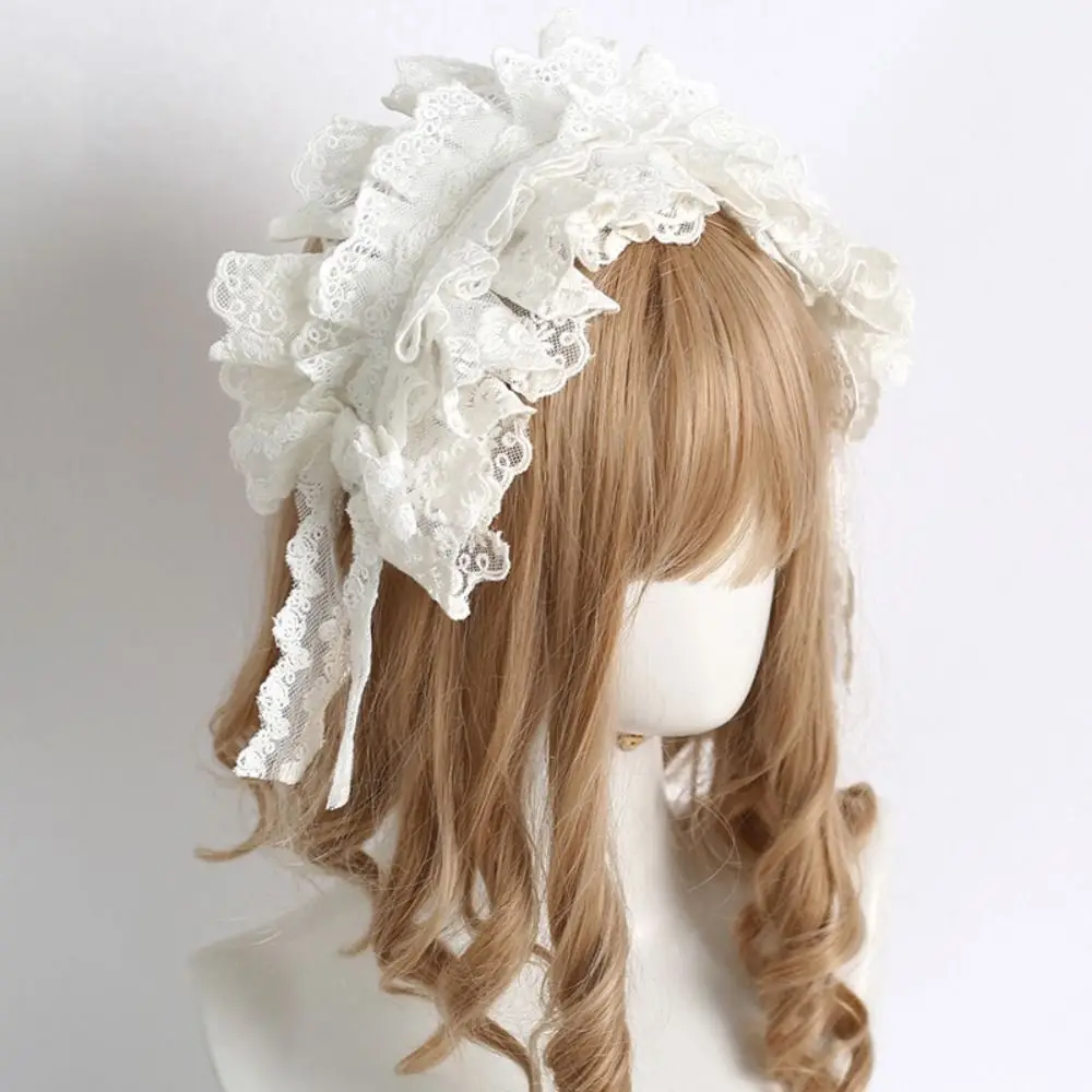 

Lace Bow Lolita Headband Handmade Lace Sweet Bow Lace Headband Embroidery Design Cosplay Headpiece Anime Conventions