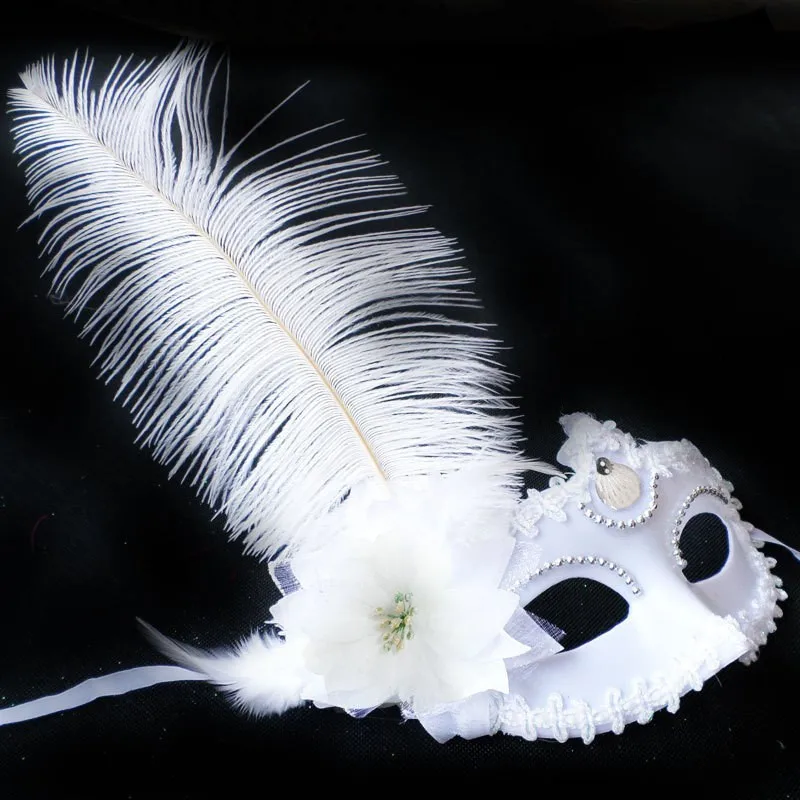 Plume strass femmes mascarade masque dentelle fleur mode demi visage Sexy Halloween noël pâques Cosplay fête bal blanc