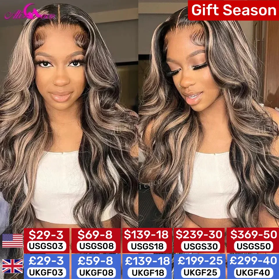 Blonde Highlight Wig 13x4 Lace Frontal Wigs For Black Women 180% Density Body Wave Human Hair Wigs Brazilian Remy Human Hair