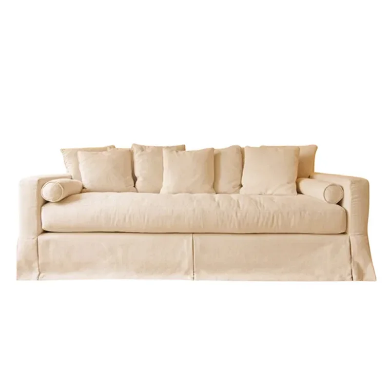 

Three-person removable sofa American country linen sofa down bed and breakfast wabi sandy wind Nordic