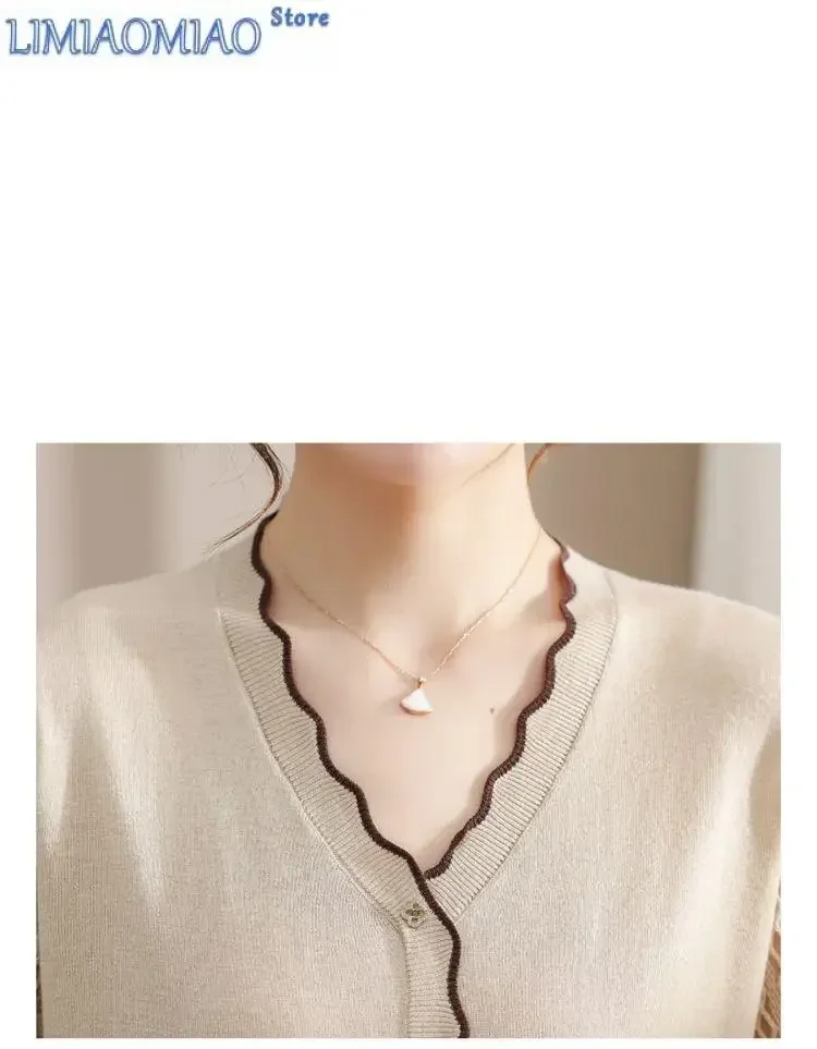 Lace Spliced sweater Women's Gauze Sleeve Top Hollow Fake Cardigan V-neck Thin