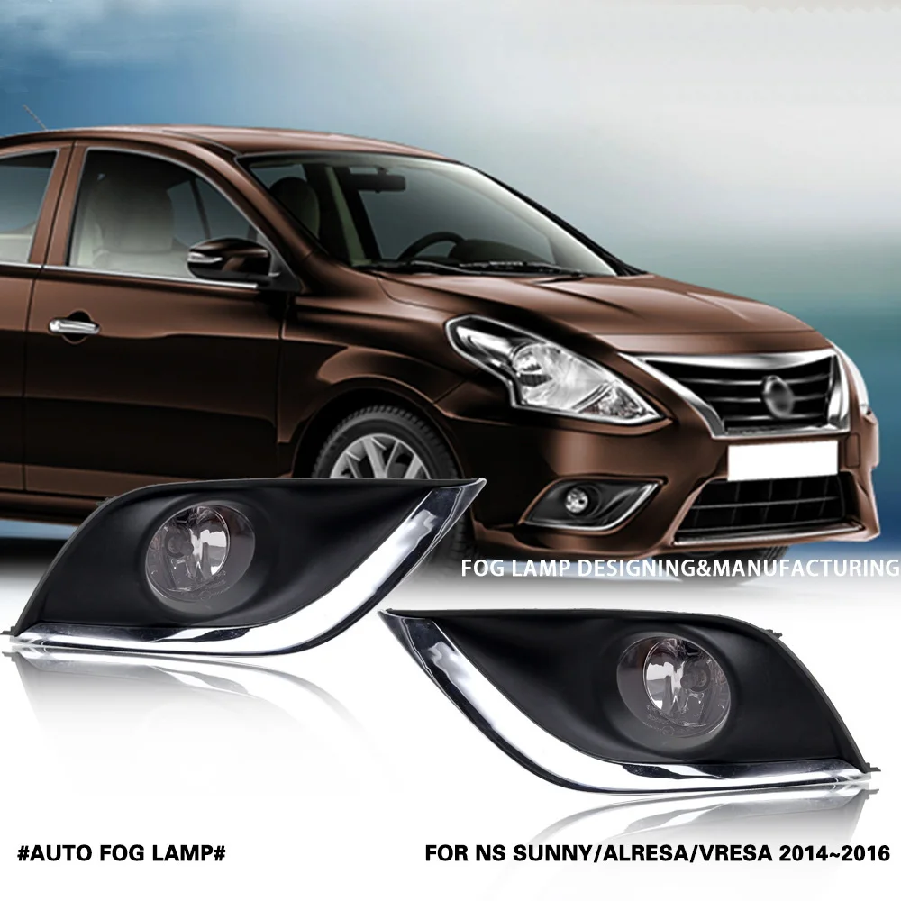 

July King Car Fog Lamp Assembly Kit for Nissan Sunny Versa 2014-2017, 4300K Halogen Fog Lamp + Frame + Switch + Harness