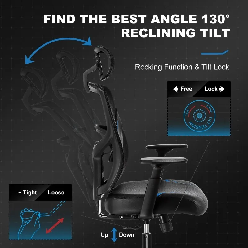 Mesh Back Ergonomic Reclining Video Gaming Chair, Blue office furniture  computer chair  office chair