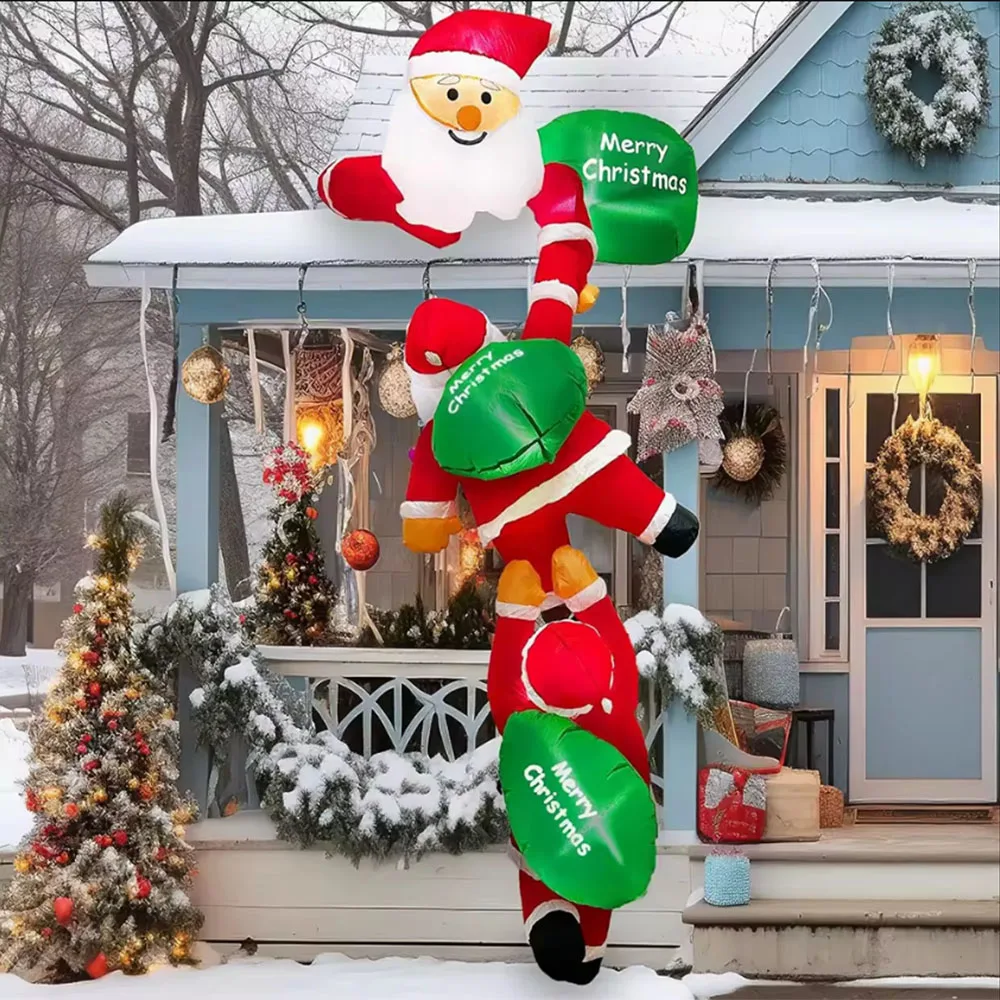 Christmas Climbing Santa Claus Inflatable with LED Lights Christmas Blow Up Yard Decorations for Outdoor Christmas Garden Decor