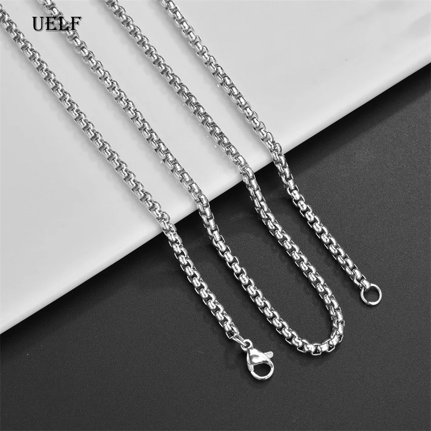 UELF 2MM 2.5MM 3MM Box Chains Stainless Steel Necklace DIY Long Necklaces Jewelry for Women Men Statement 45CM-75CM