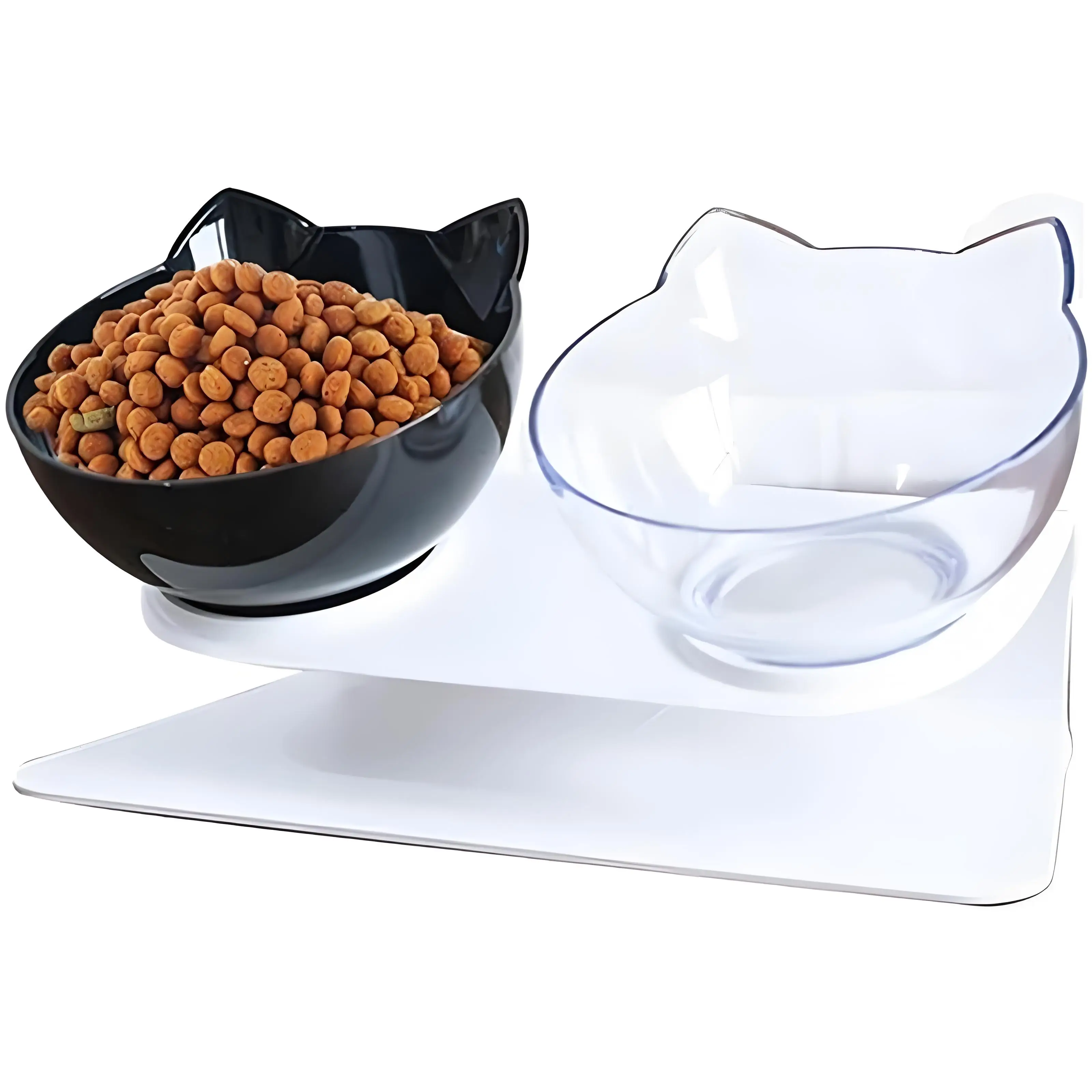 Non-slip Double Elevated Cat Bowls with Stand, 15 Tilte Raised Cat Watering & Feeding Bowls, Neck Guard Pet Feeder Bowl for Cat