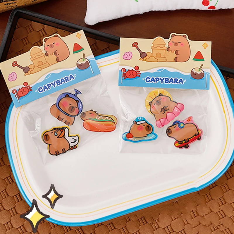 3pcs Cute Cartoon Capybara Brooch Set Fashion Lovely Animals Badge Clothes Bag Jewelry Pin Badges Decoration Jewelry Accessories