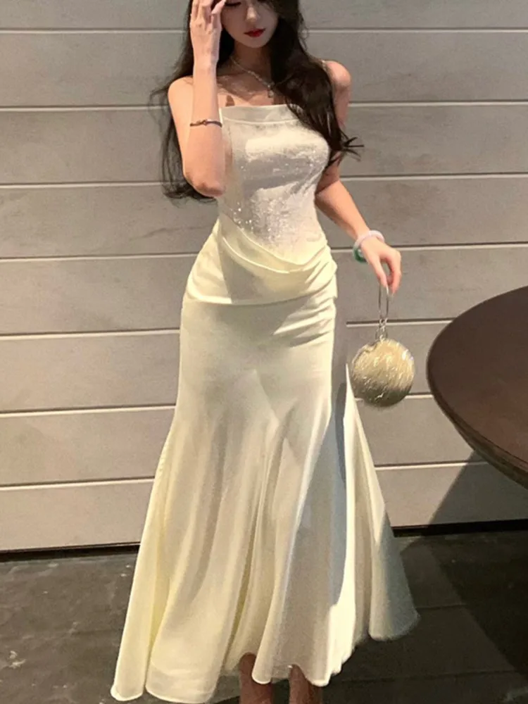 Sexy Spaghetti Strap Party Dress Women Elegant Sleeveless Slash Neck Evening Dresses Summer Spring Prom A-Line Vestidos Robe New