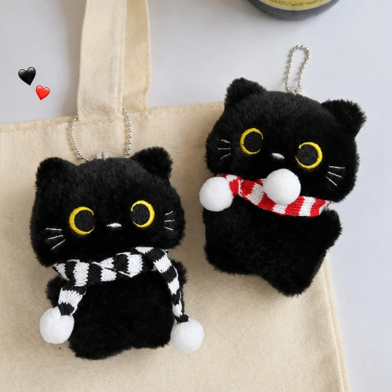 Weihnachts-Schlüsselanhänger mit schwarzer Katze für Taschen, Plüsch-Katzenpuppe-Anhänger, Halloween-Party-Geschenke, Taschenanhänger für Paare, Rucksack-Hängeornamente – Detail 4