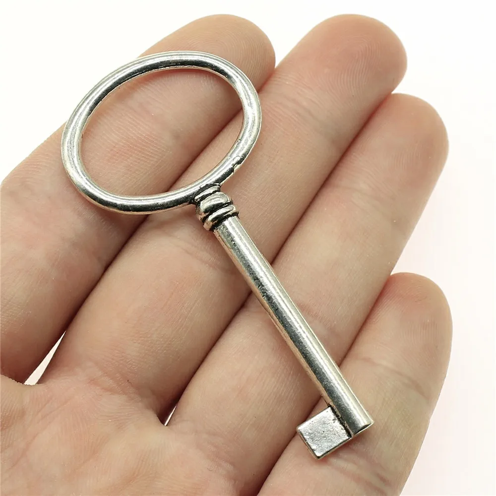 WYSIWYG 4pcs 63x30mm Antique Silver Color Charms Key Charms Key Vintage Charms