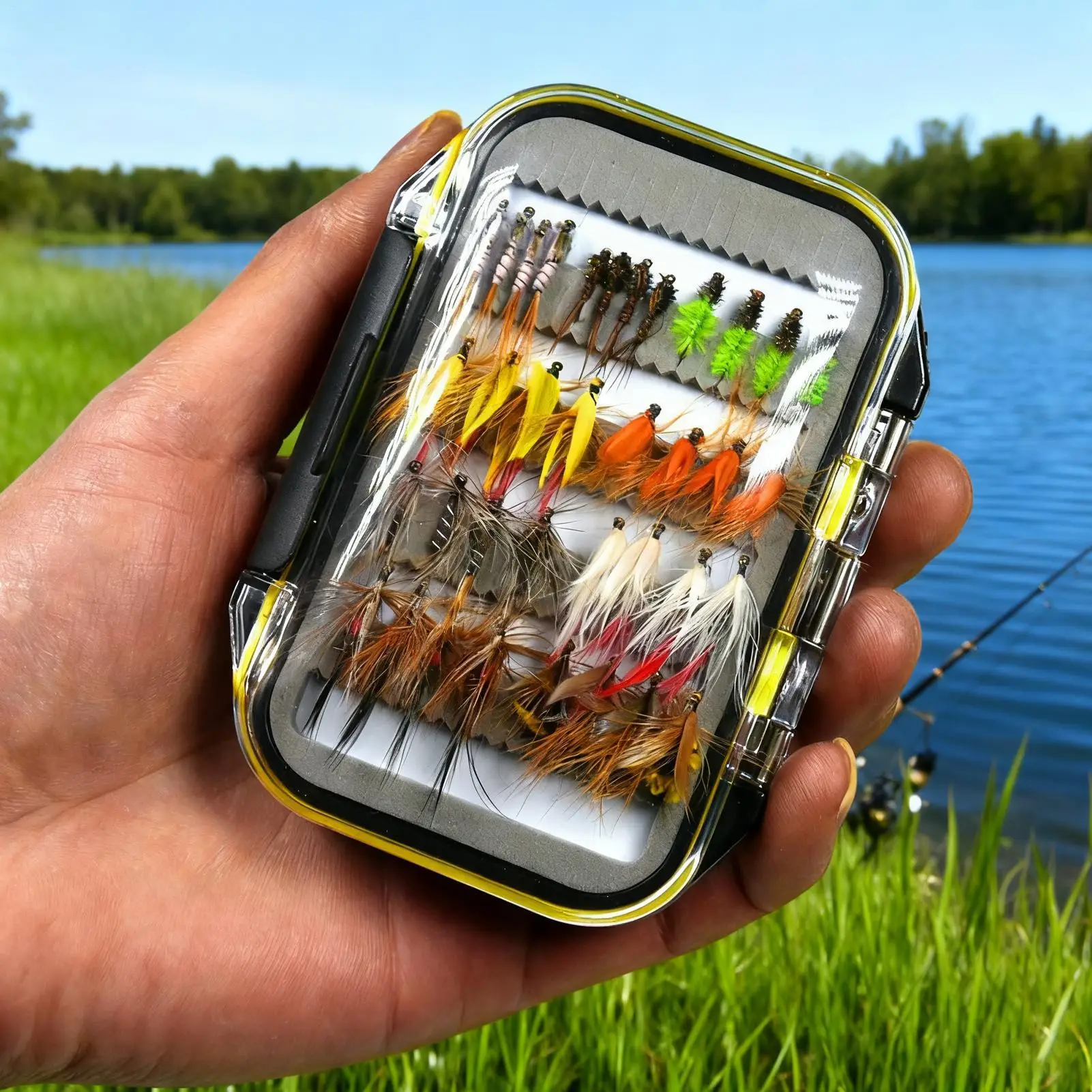 

Fishing Fly Box Clear Double-Sided Ergonomic Storage Clear Fly Fishing Box For River Lake Stream Wading Boat Travel Day Trips