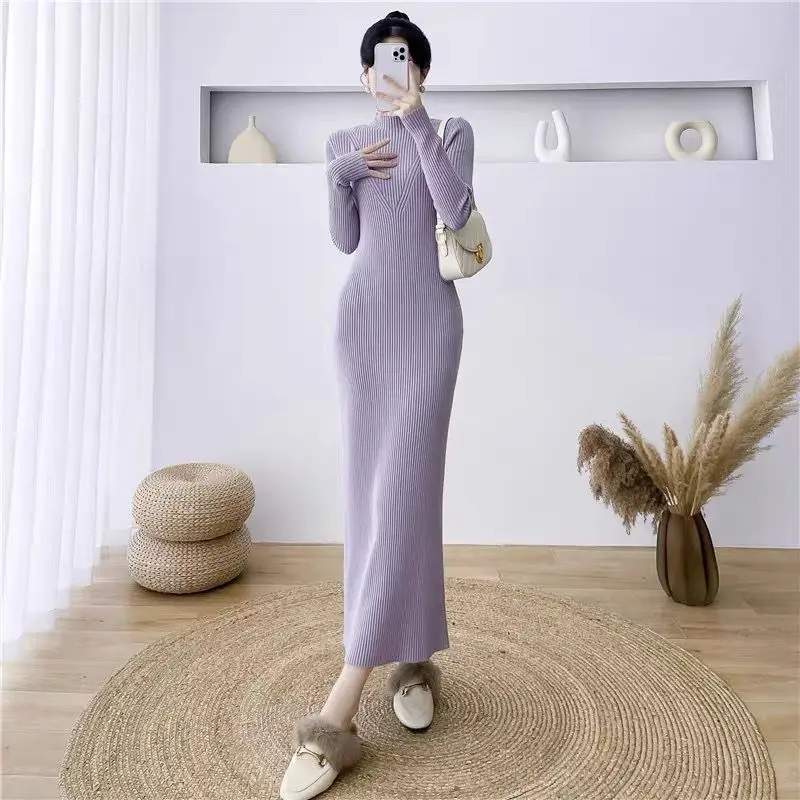 Häkelkleider für Frauen, figurbetont, Robe, Abend, hochwertig, luxuriös, A-Linie, neu im trendigen elastischen Maxi-langen Damen-Strickkleid