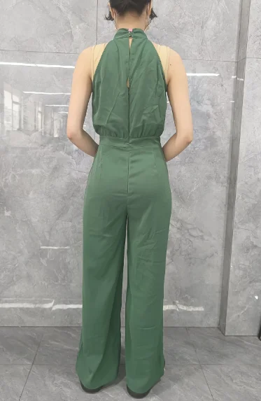 New Fashion 2024 Summer for Women Jumpsuit Solid Color Halter Sleeveless Hollow Out Ruched Design Daily Vacation Jumpsuit