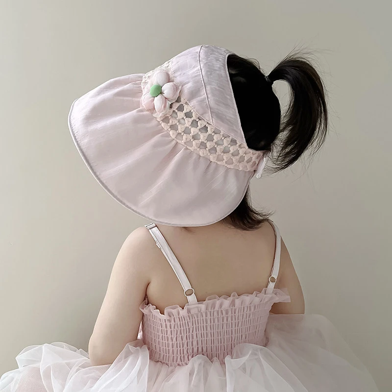 Breathable and Sunscreen Children's Hat Summer Large brimmed Sunshade Ceiling Hat Korean Edition Flower 4