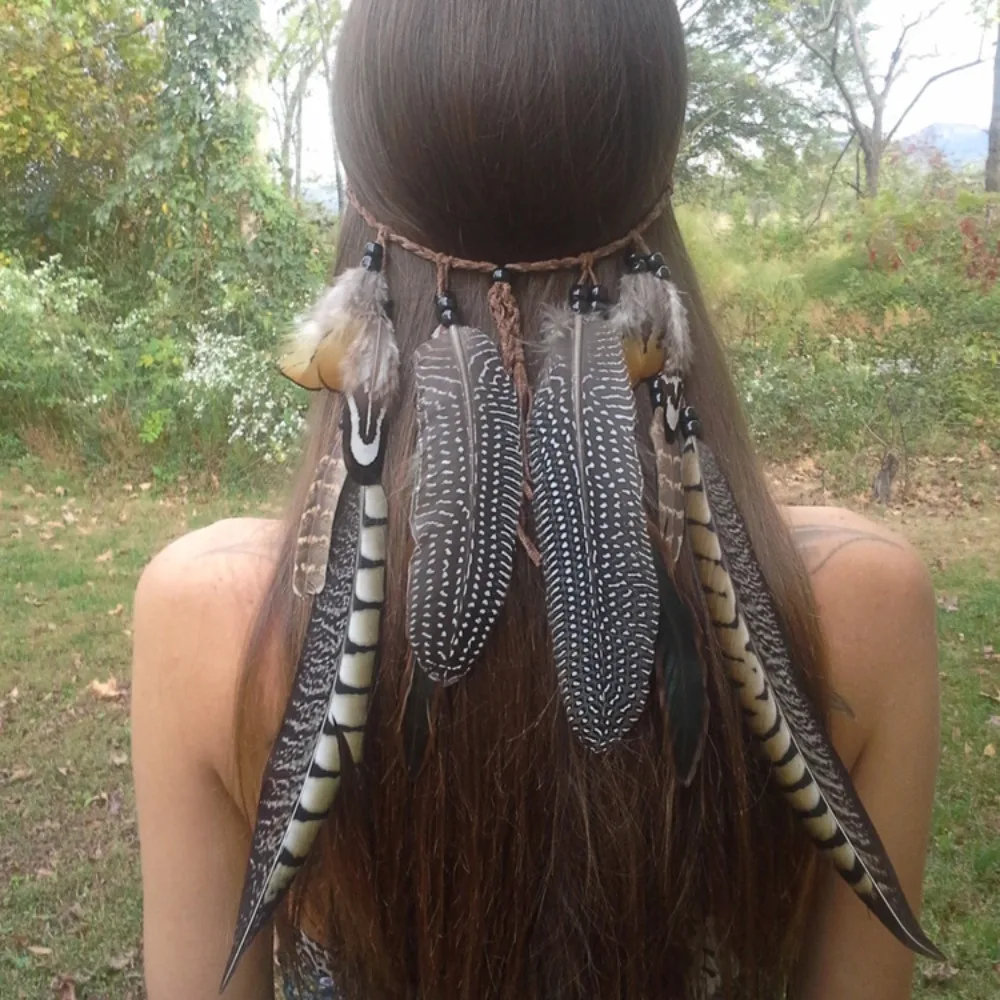 Tribal Hair Accessories Indian Boho Tassel Tribal Hair Rope Hippie Rope Feather Tassel Headband