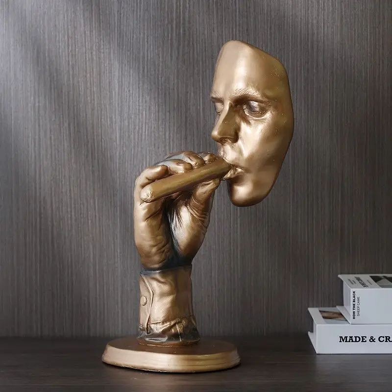 

Ретро Гольд Editators Абстрактная Скульптура Курящая Сигара Креативная Статуя Лица Персонаж Фигурка Из Смолы Искусство Украшения Дома