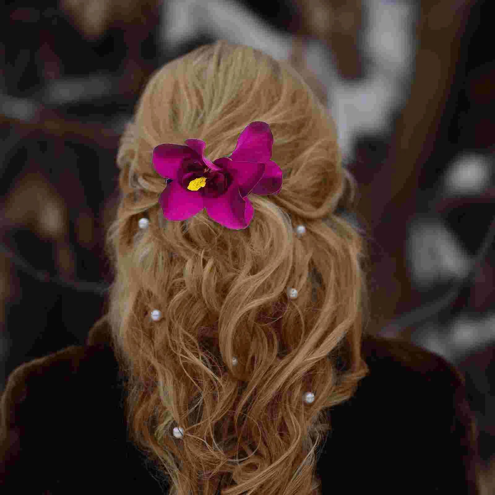 5 Pcs Flower Head Orchid Hairpin Miss Bohemian Decor Clips Polyester Cloth Snap