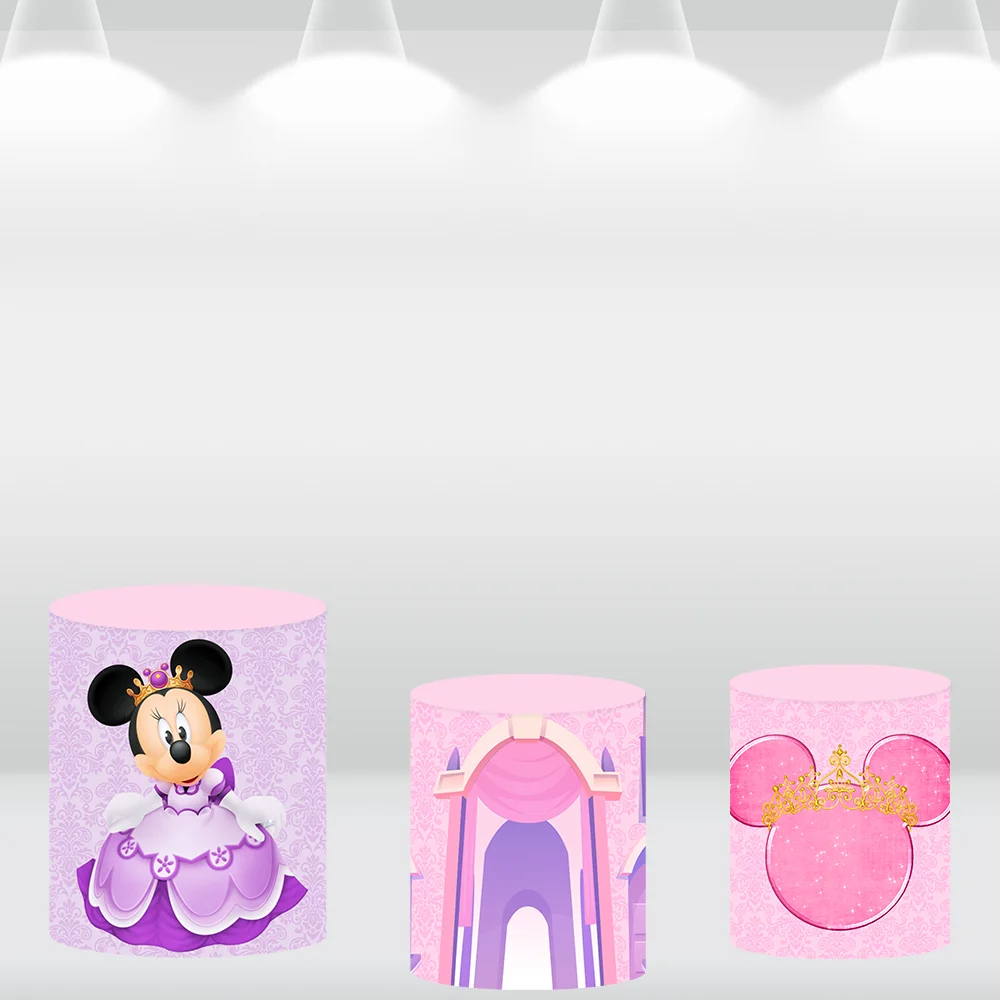 Telón de fondo redondo para fiesta de cumpleaños, suministros de decoración para recién nacido, 1er cumpleaños, rosa, púrpura, castillo, bebé, Niña