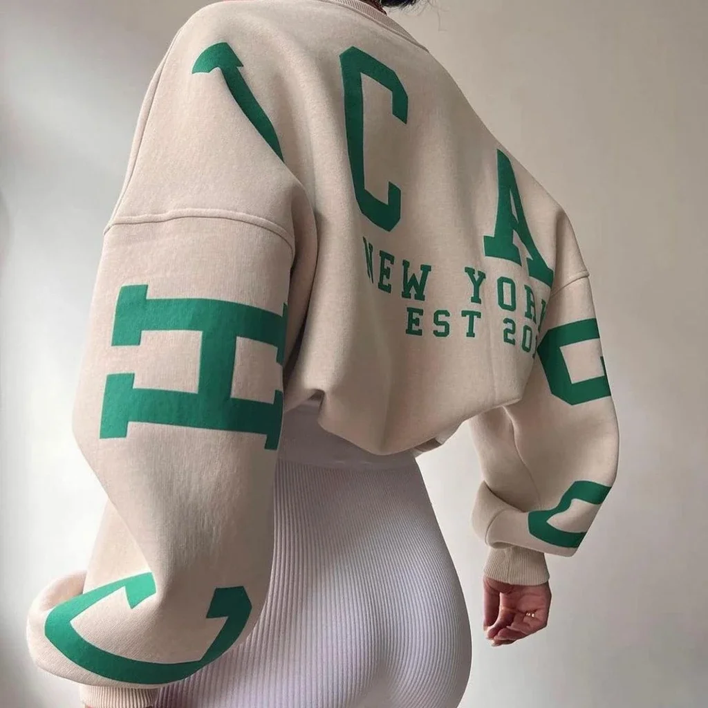 

Women's Y2K Grunge Loose Fit Pullover Sweatshirts Letter Print Casual Thickened Long Sleeve Tops Autumn Hoodies Streetwear