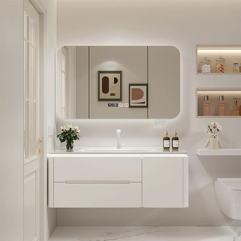 

Modern simple rounded-corner ceramic integrated basin, oak paint bathroom cabinet, toilet washbasin