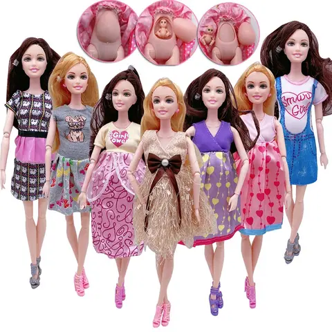 Hot Sale 11.5 Inches Pregnant Doll Mom Have 2Pcs Mini Doll in Her Tummy with 1Clothes Educational Dolls for Dollhouse