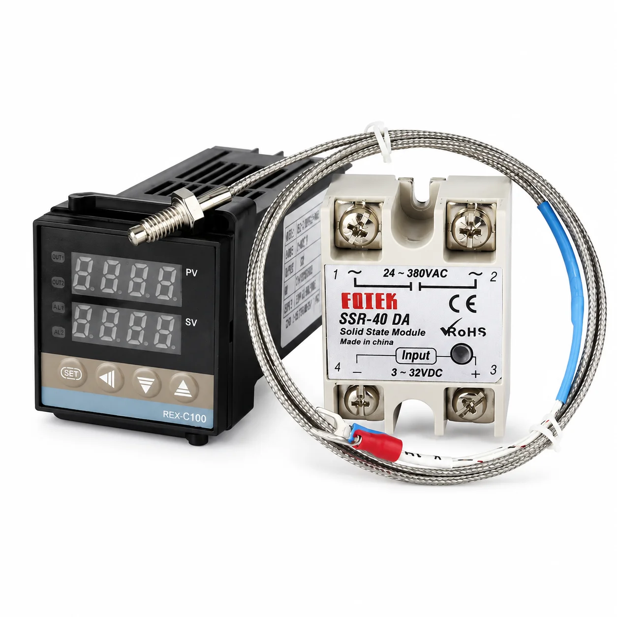 REX-C100 Digital PID Temperature Controller Thermostat 40A SSR Relay K Type Thermocouple 1M Probe Temperature Control Kit
