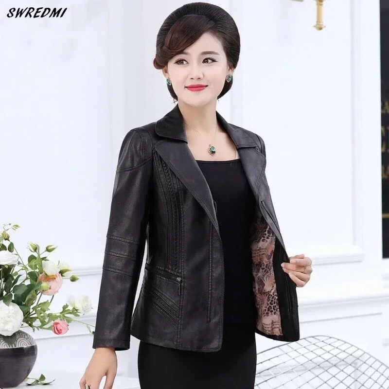 SWREDMI L-5XL Women\'s Leather Jacket New Autumn And Winter Female Jacket Leather Coat Slim Leather Clothing Tops