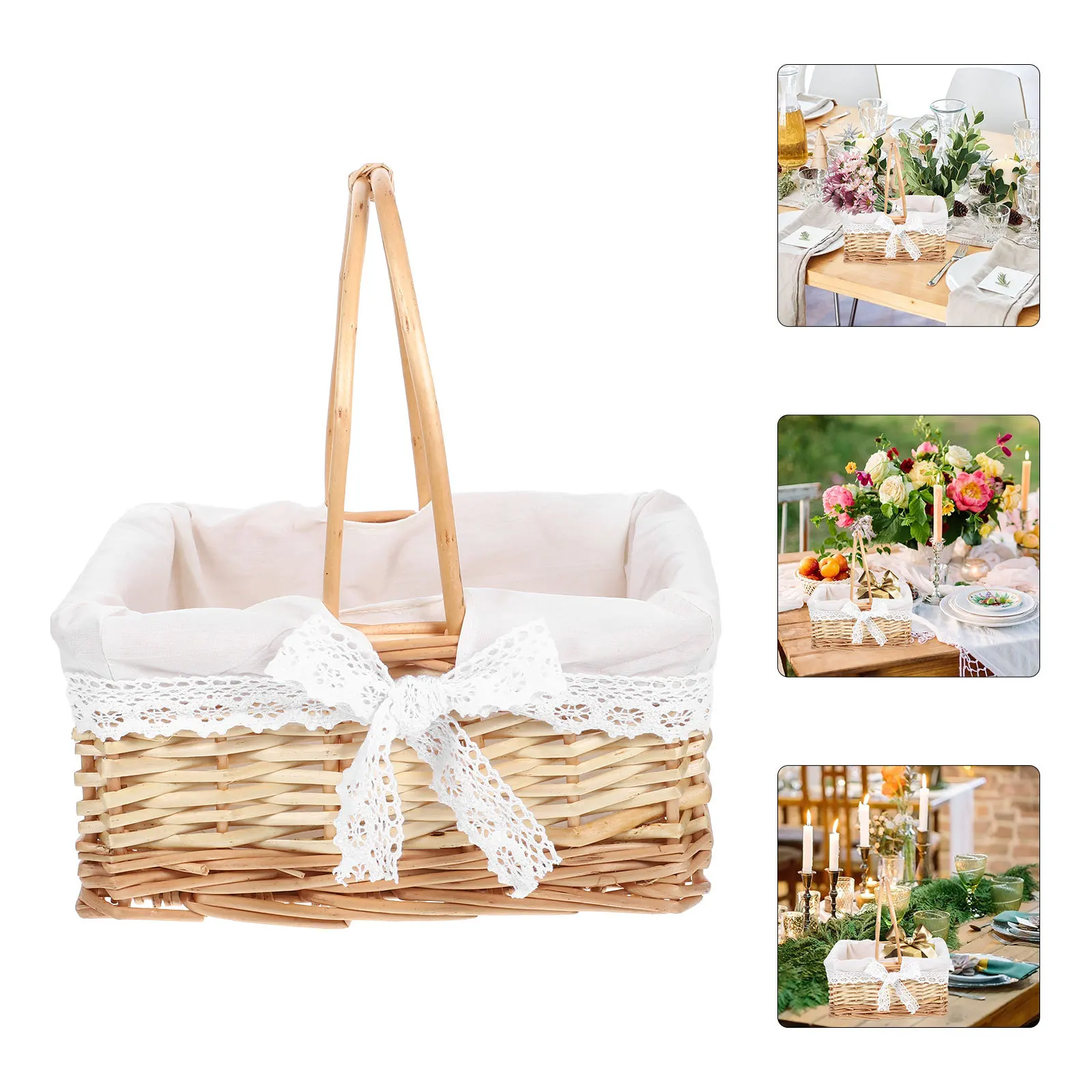

Spacious Hand Picnic With Handle Large Egg Storage Baskets Wicker Fruit Bread Organizer Reusable Snacks Storage