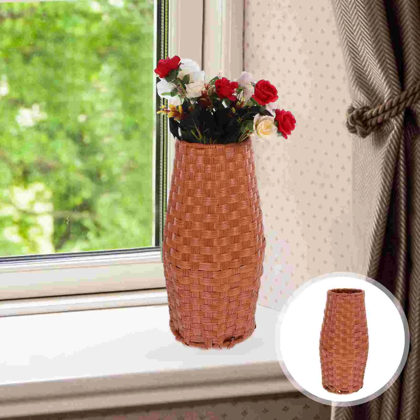 

Wedding Artificial Flower Basket Office Vintage Home Decor Rustic Vase Iron Simulation Rattan