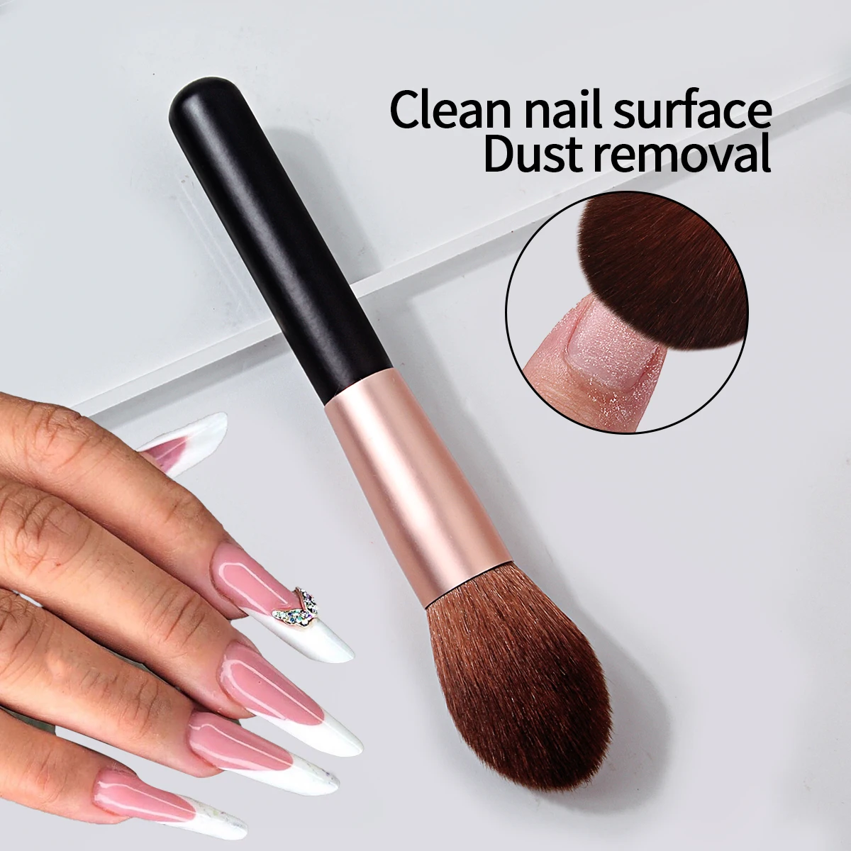 قطعة واحدة من فرشاة الأظافر الاحترافية، فرشاة غبار الأظافر، تلميع الأظافر، فرشاة تنظيف وإزالة الغبار، أداة أظافر متعددة الوظائف #2