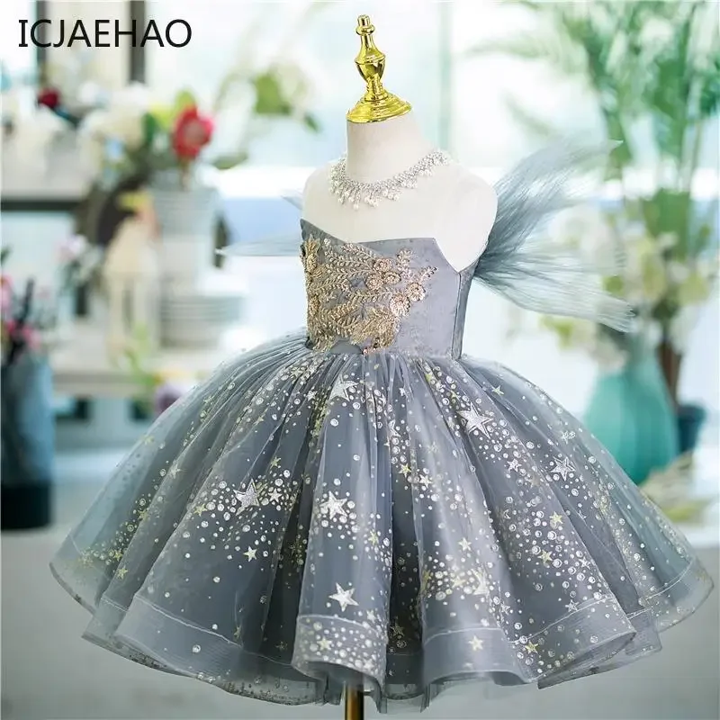 

2025 Sleeveless Sequin Girl Princess Dress for Children Luxury Prom Clothes Evening Birthday Party Formal Clothing